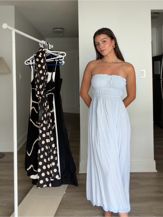 Ardene Dresses & Skirts - Light Blue Strapless striped Maxi Dress